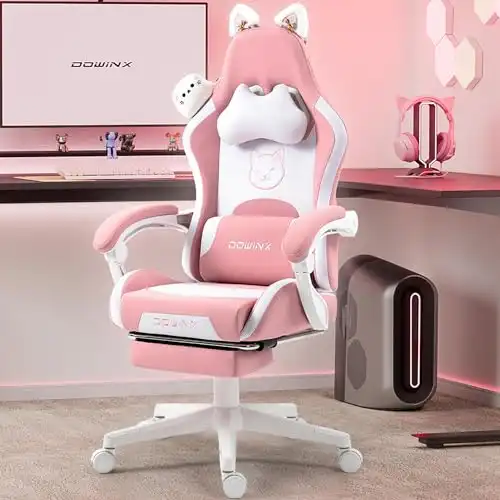 Dowinx Gaming Chair Cute with Cat Ears and Massage Lumbar Support