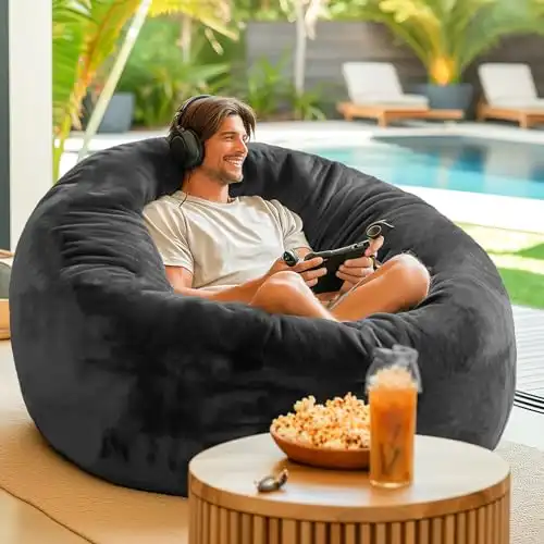 Codi Bean Bag Chair with Filler Included, 4 FT - Comfy Large Beanbag Chairs for Adults, Memory Foam Added - Machine Washable and Soft Mink Bonded Cover - Charcoal Grey, 4ft