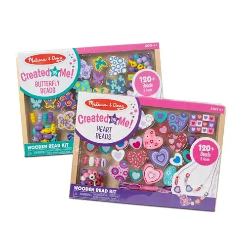 Melissa & Doug Sweet Hearts and Butterfly Friends Bead Set of 2 - 250+ Wooden Beads