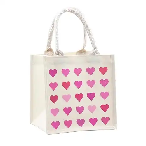 Canvas Tote Bags with Handles Reusable Heart Canvas Gift Bags Waterproof Lining for Valentine's Mother's Day Wedding Bridesmaid Bachelorette Beach Party