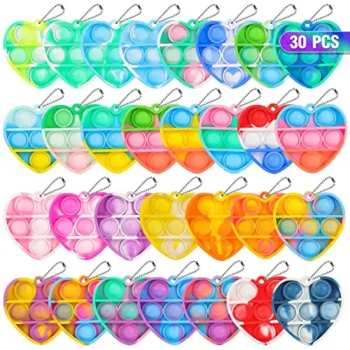 Pop Fidget Toys Bulk Its Valentines Day Gifts for Kids Classroom 30 Pack Valentine Party Favors for Kids Mini Pop Heart Keychain It Fidget Toy Fidgets for Classroom Prizes Birthday Goodie Bag Stuffers