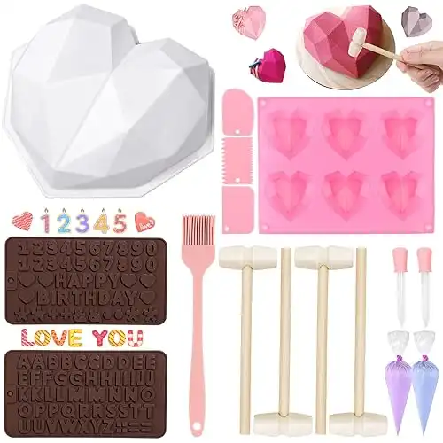 34Pcs Valentine's Day Heart Silicone Molds, Sublaga Breakable Heart Mold Set for Chocolate, Letter Mold and Number Chocolate Molds for Valentine Candy Making