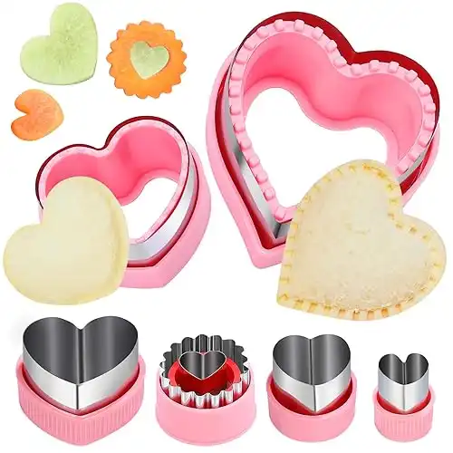 Heart Cookie Cutters Set,6 Pcs Uncrustables Maker Bread Sandwich Cutters, Heart Shape Cookie Cutters Fruit Vegetable Mold for Kids Boys & Girls Bento Lunch Box