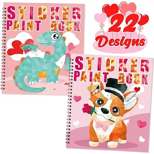 90shine 2PCS Valentine's Day Gifts for Kids Sticker Books - Valentines Crafts Ages 4-8 Create 22 Pictures