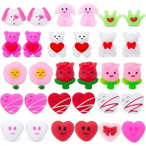 LovesTown 30PCS Valentines Day Mochi Squishies Toys, Mini Kawaii Squishies Stress Relief Fidget Toys for Valentine's Day Goodie Bag Fillers Party Favors