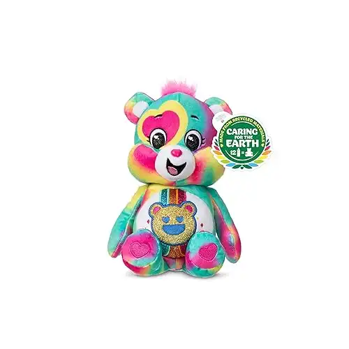 Care Bears 9" Glitter Good Vibes Bear - Tie-Dye Multicolored, Made from Recycled Materials! Good for Girls and Boys, Collectors, Ages 4+