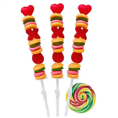 Valentine's Day Gummy Krabby Patties Candy Kabob, Spongebob SquarePants X O Lollipop, Individually Wrapped Candies, Pack of 3