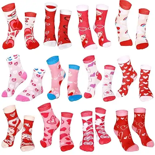 Shinymoon 12 Pairs Kids Valentine's Day Socks Valentine Crew Socks for Children Boys Girls Novelty Crazy Gifts