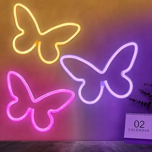 BRIGHTDECK 3 Pcs Butterfly Neon Signs