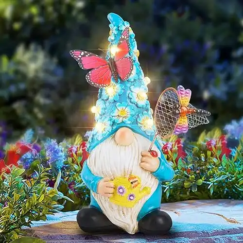 Solar LED Garden Gnome with Butterfly Decoration