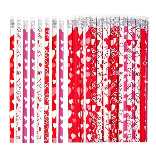 Nydotd 50Pcs Valentines Day Pencils, Valentines Wood Pencils Bulk with Erasers for Kids Party Favors Valentine's Day Exchange Gifts Goodie Bags Fillers Giveaways School Classroom Rewards Heart Pa...