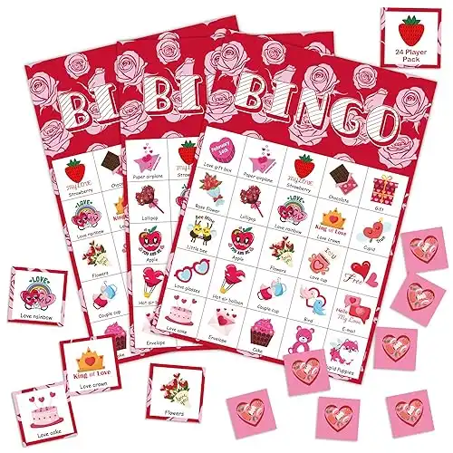 OHOME Valentines Crafts for Kids - Valentines Bingo Cards - Kids Gifts for School Classroom | 24 Players Valentines Day Accessories Party Favors for Toddler - Valentine Treats Toys Games for Boy Girl