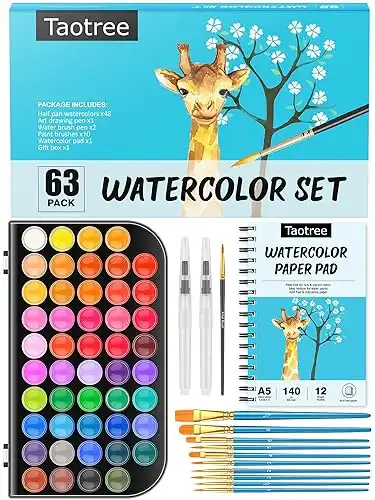 Valentines Day Gifts, Easter Basket Stuffers for Kids Teens Adults, 48 Colors Watercolor Paint Set, Watercolors Painting Kit Water Colors with 10 Paint Brushes, Painting Supplies Art Supplies Artist