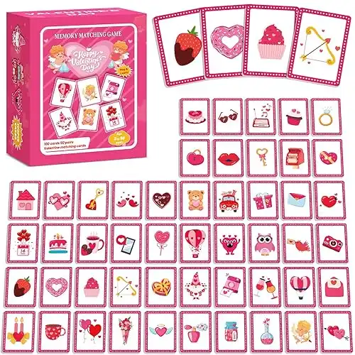 gisgfim 50 Pairs Memory Matching Game Valentine's Day Concentration Memory Matching Games Educational Matching Game for Kids Educational Ages 3-8 A Fun & Fast Heart Gnome Memory Game Gift Act...