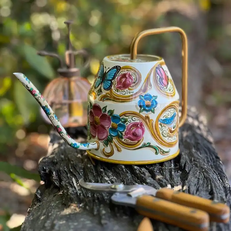 Watering Can With Hand Painted "Filete Porteño" Butterflies