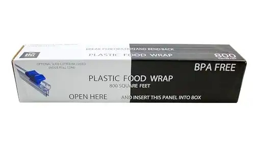 Plastic Food Wrap- 800 SQ. FT. BPA-Free, Includes Optional Slide Cutter