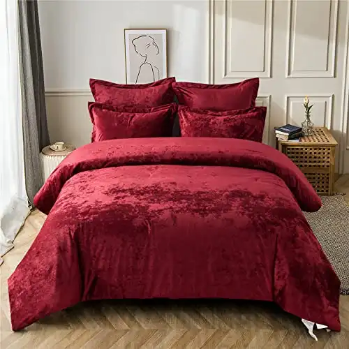 Fredsure Distressed Velvet Comforter Set, 5 Pieces, Reversable