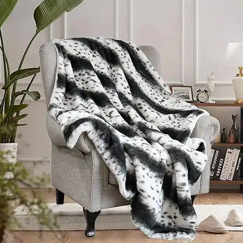 Printed Faux Fur Plush Throw Blankets with Sherpa Back, 50x60"