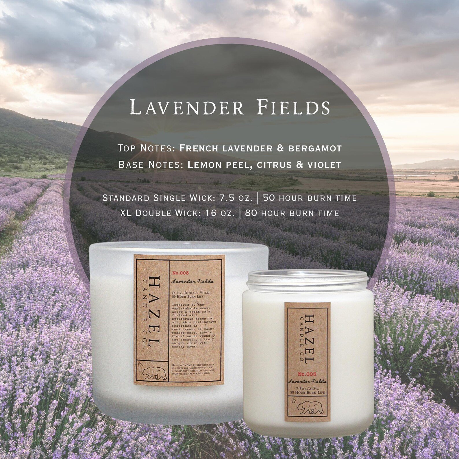Lavender Fields Soy Candle by HazelCandleCo