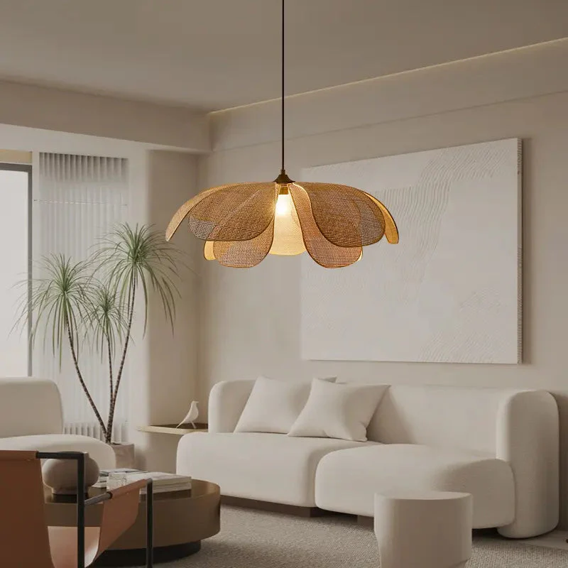 Vintage Petal Rattan Ceiling Pendant Light by LampsModern
